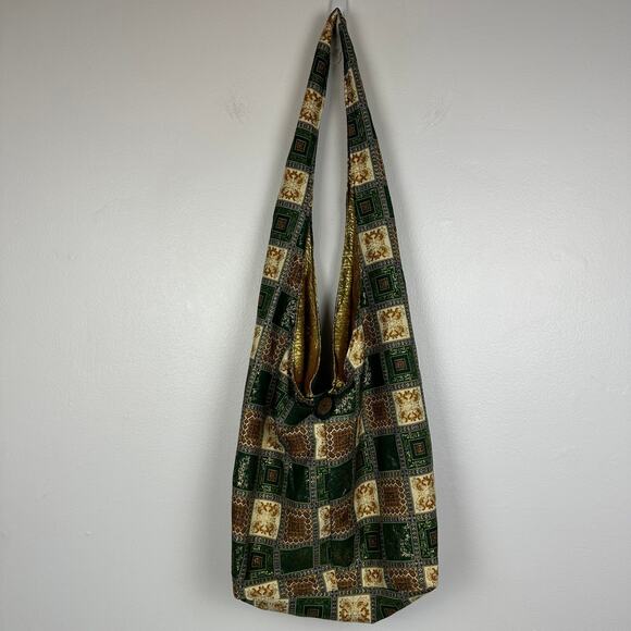 Womens Bohemian Tribal Button Closure Ethnic Green/Gold Shoulder Crossbody Bag - Picture 1 of 7